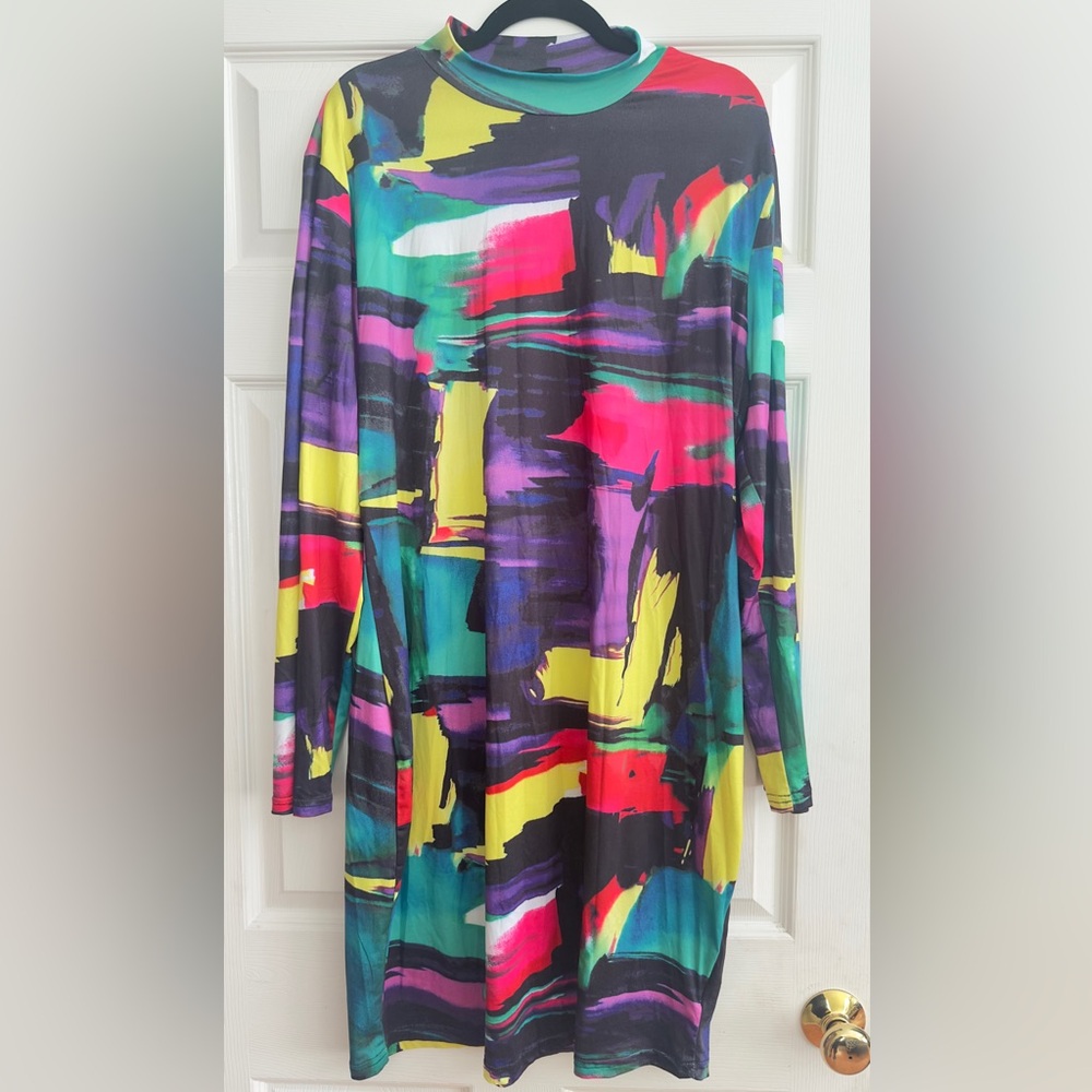Shein Colorful Abstract Long Sleeve Midi Dress ( BRAND NEW)